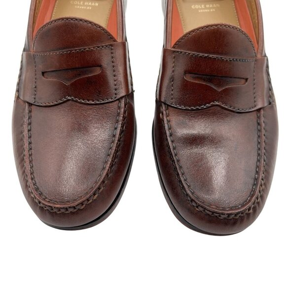 Cole Hann Grand.OS Pinch Hand Sewn Mens 9.5W Loafers Mahogany Leather Old Money - Picture 7 of 13